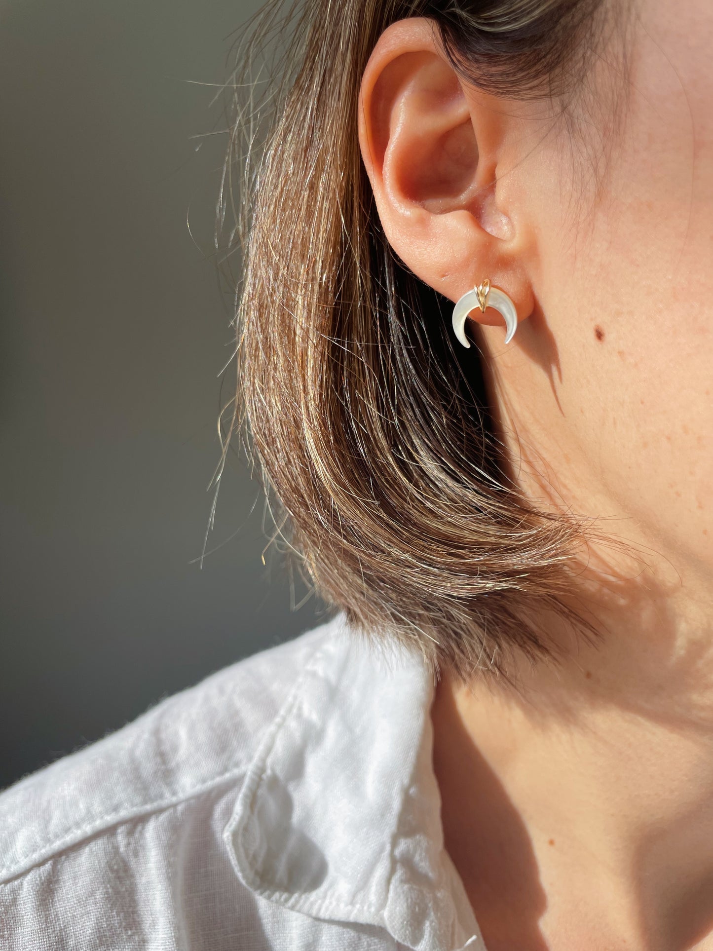 Crescent Moon Studs - White Mother of Pearl