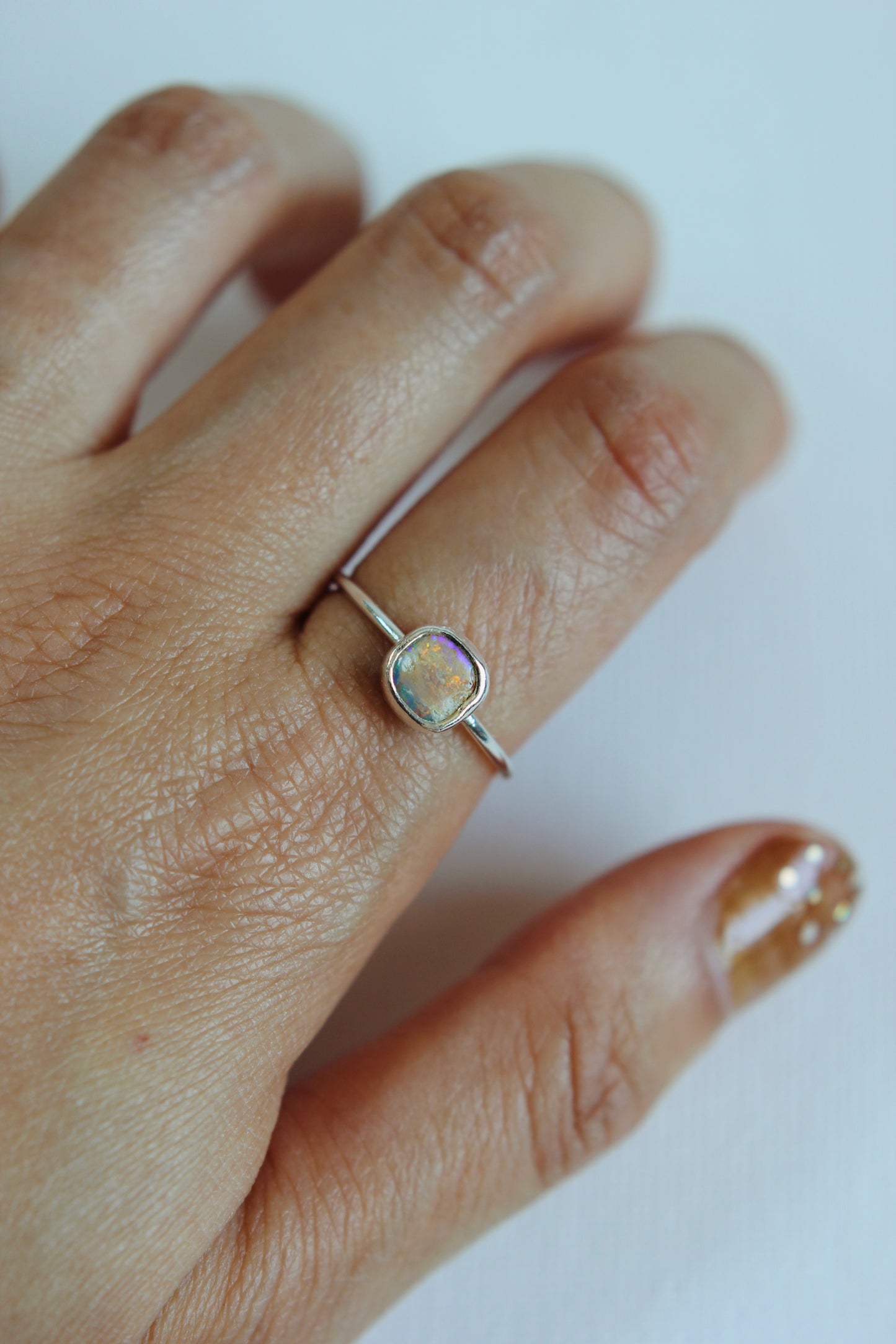 Squre Lightning Ridge Opal Ring | silver | size 8