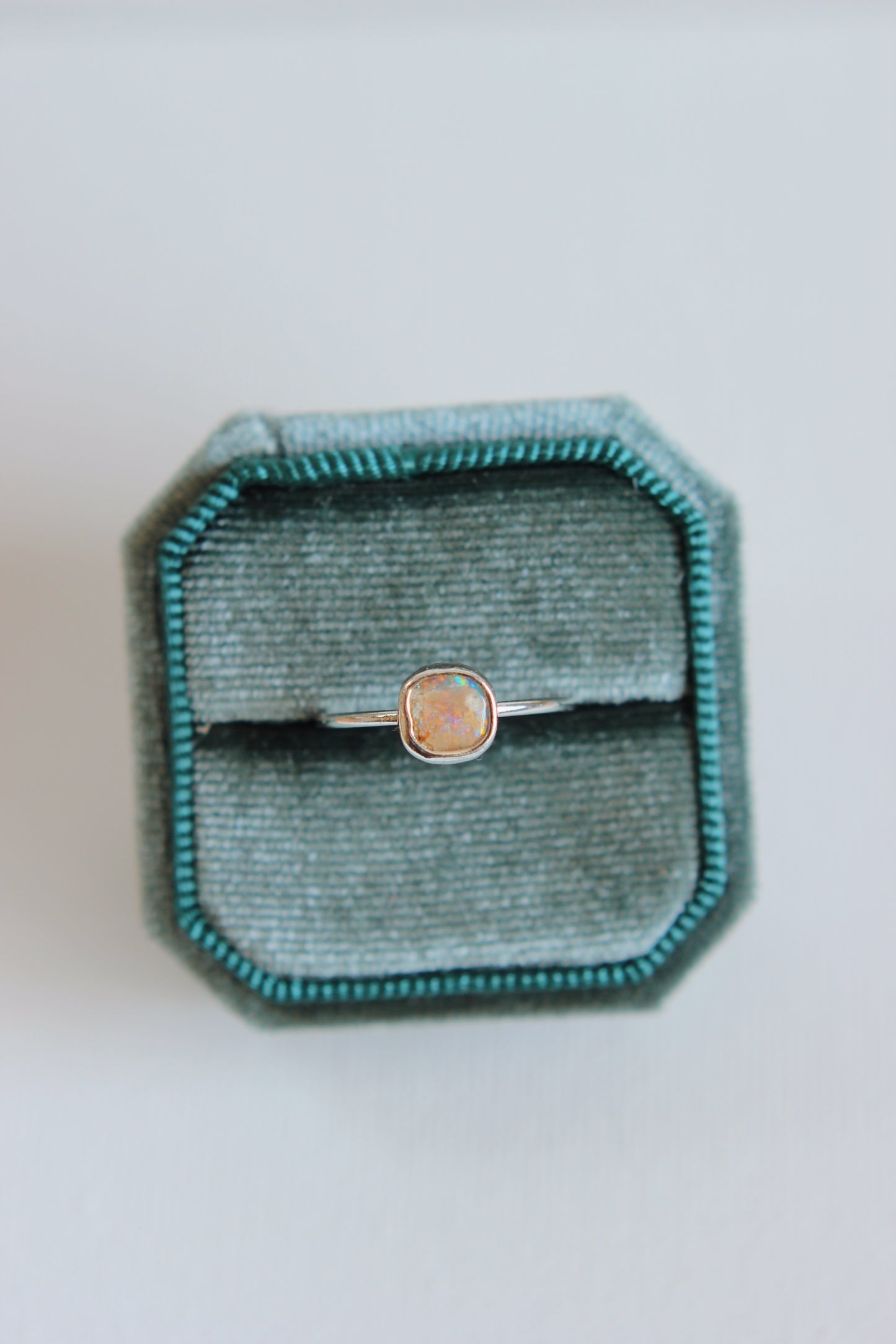Squre Lightning Ridge Opal Ring | silver | size 8