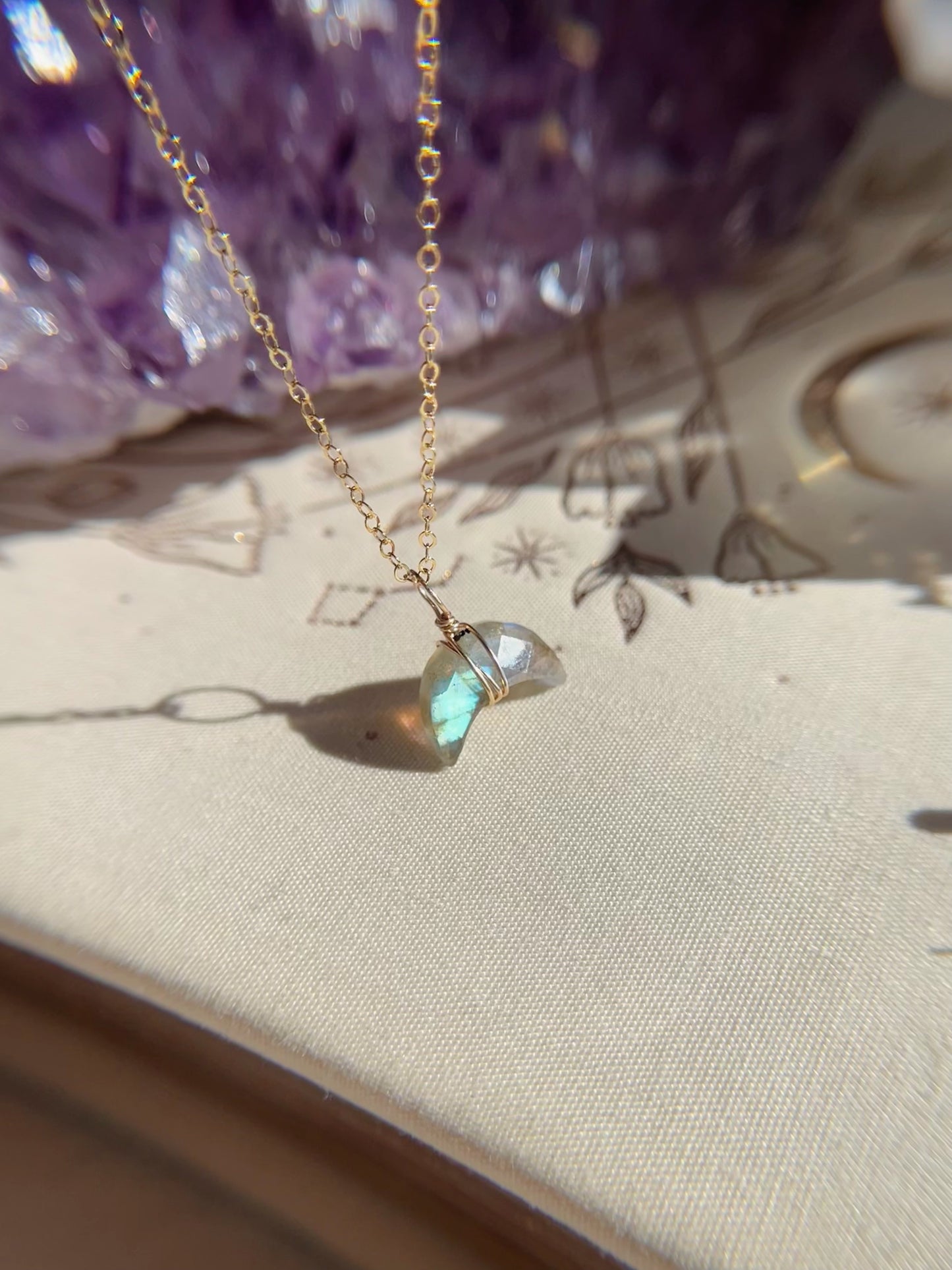 Crescent Moon Necklace - Labradorite
