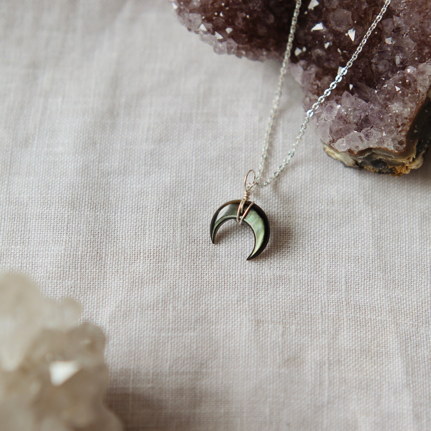 Crescent Moon Necklace | Black Mother of Pearl