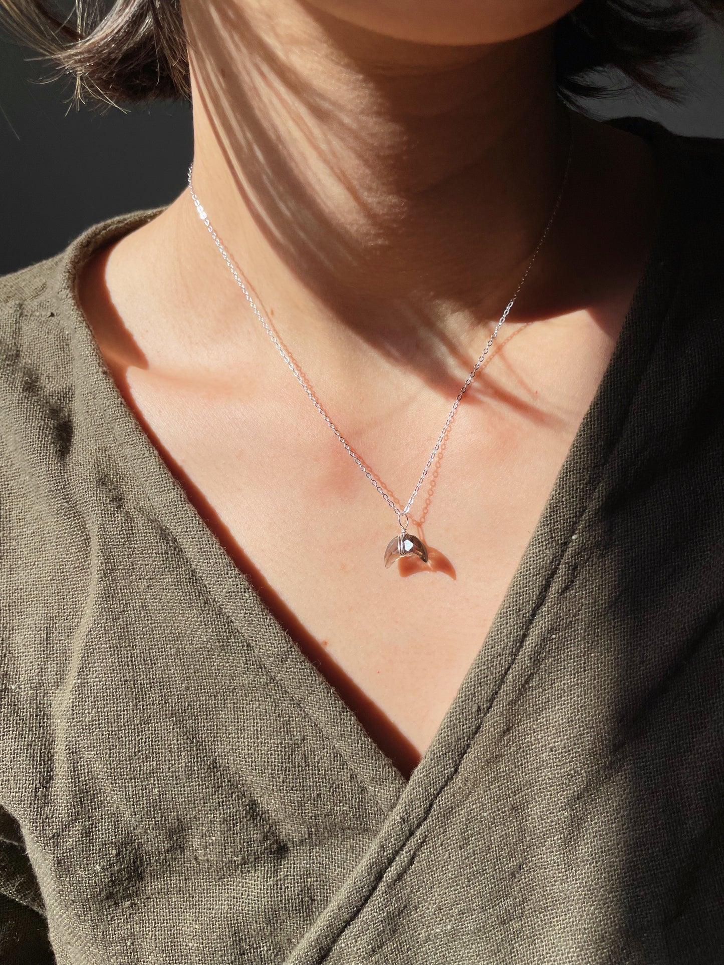 Crescent Moon Necklace | Smoky Quartz