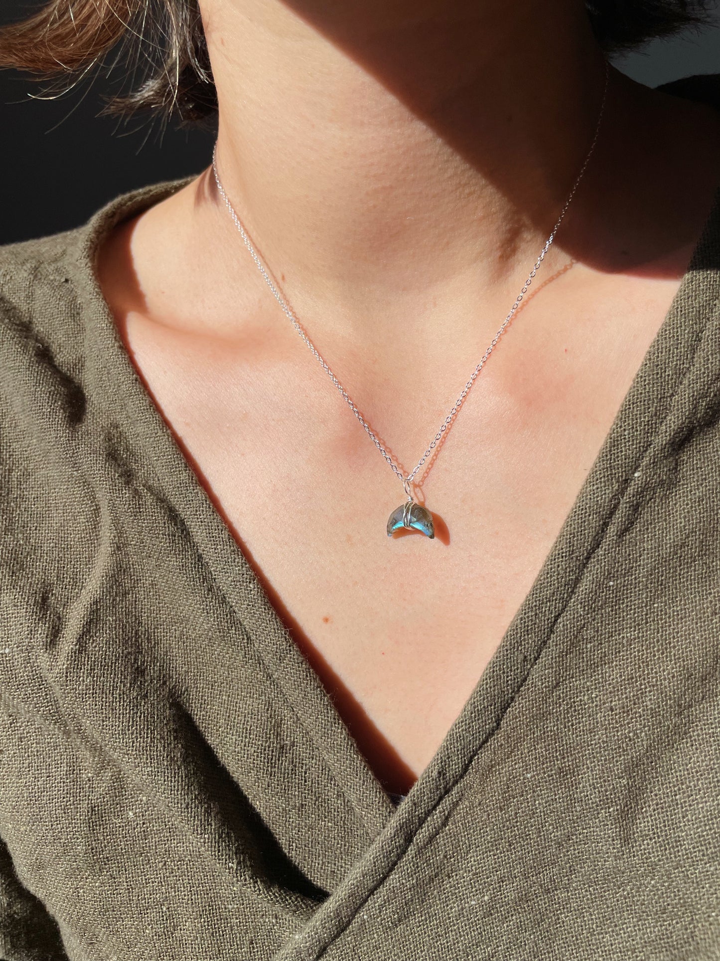 Crescent Moon Necklace - Labradorite