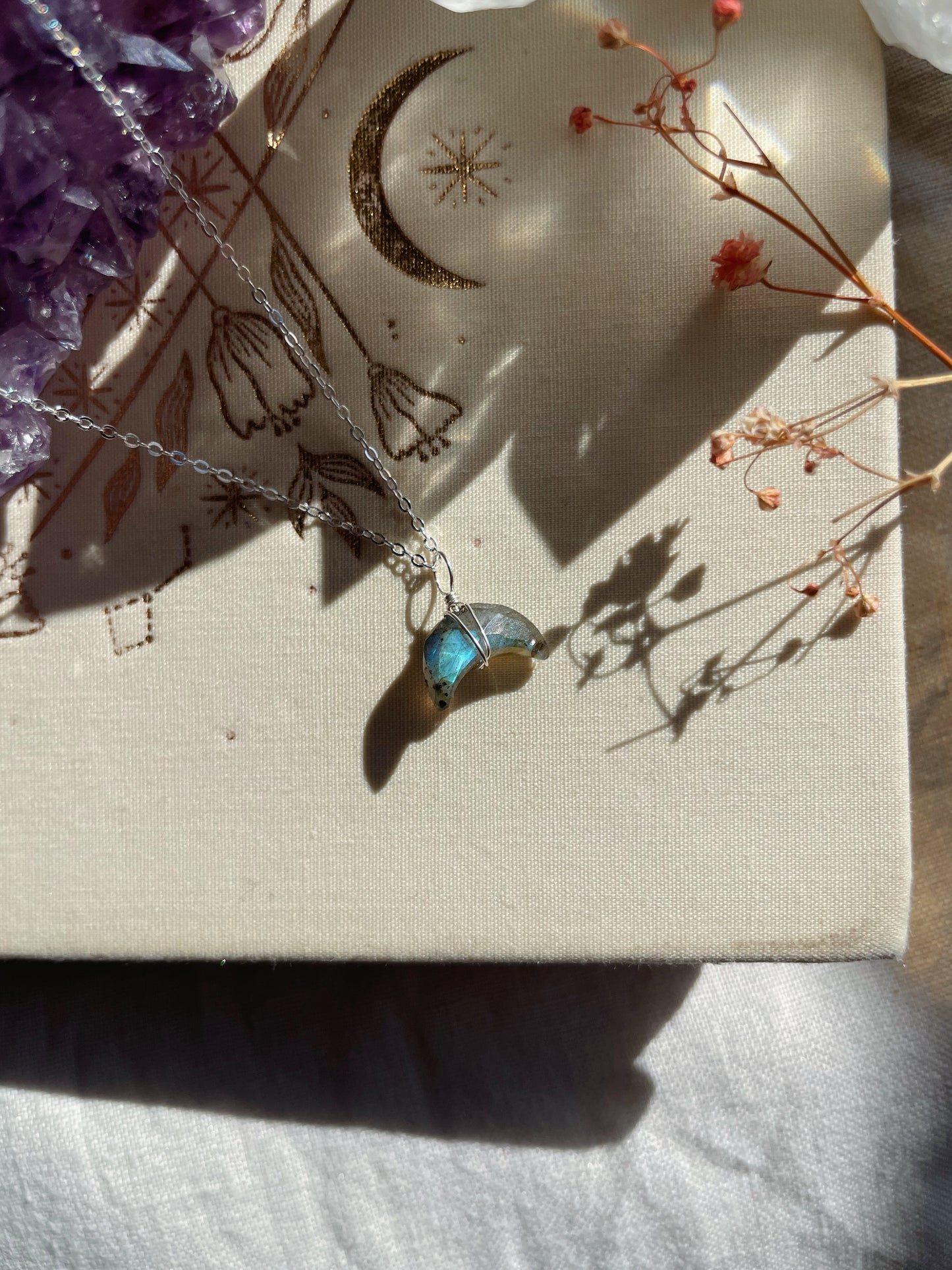 Crescent Moon Necklace - Labradorite