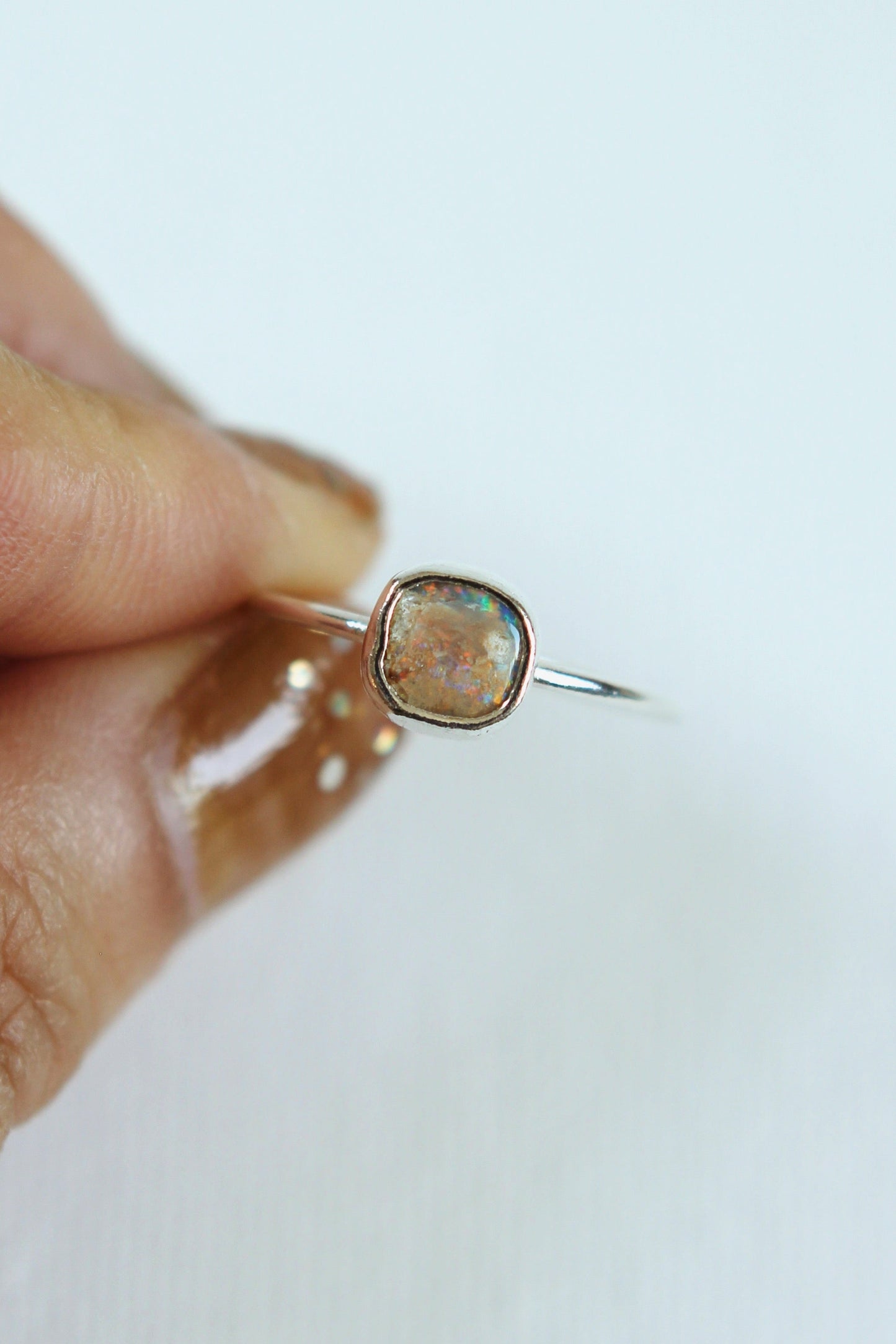 Squre Lightning Ridge Opal Ring | silver | size 8