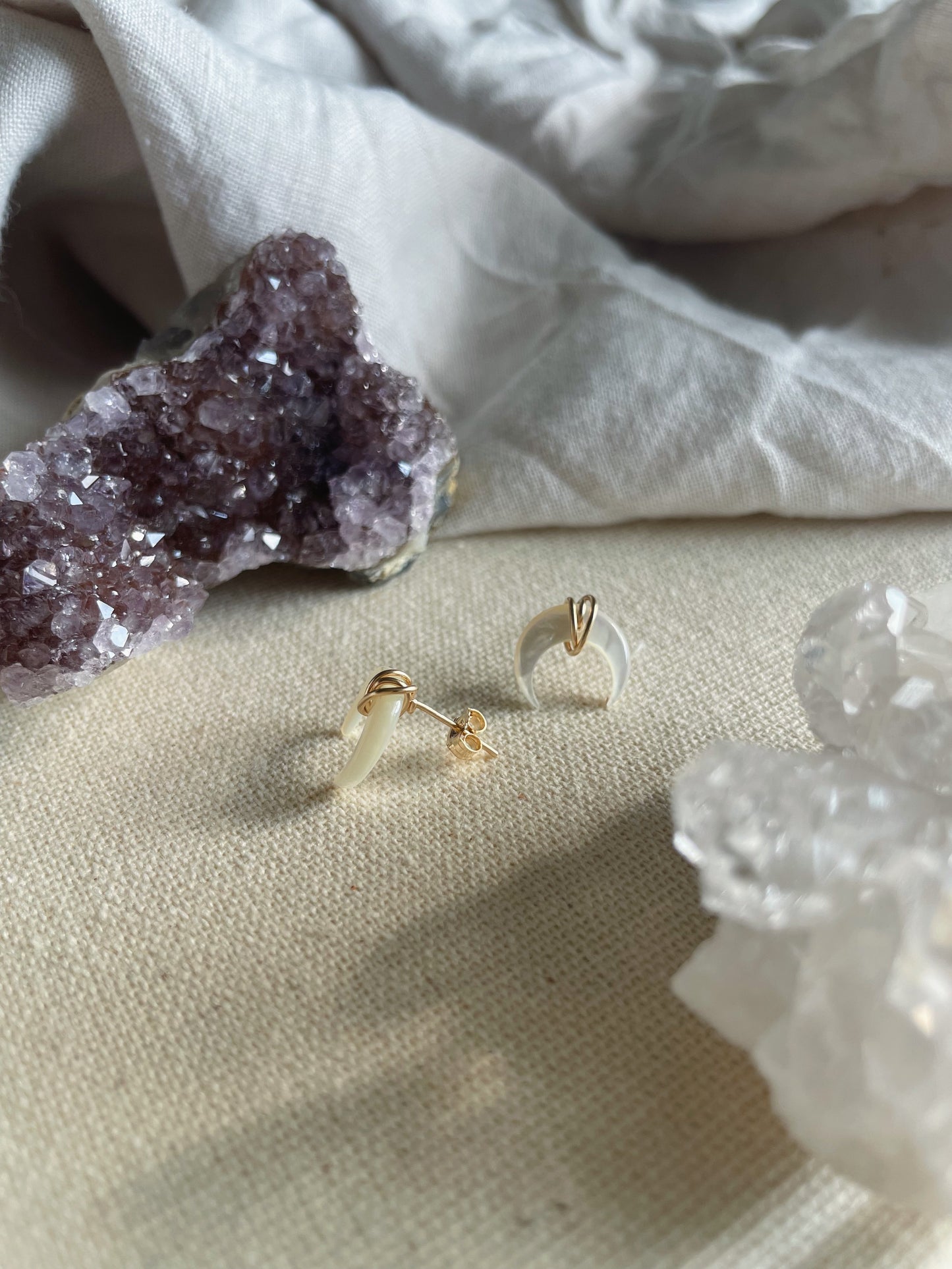 Crescent Moon Studs - White Mother of Pearl