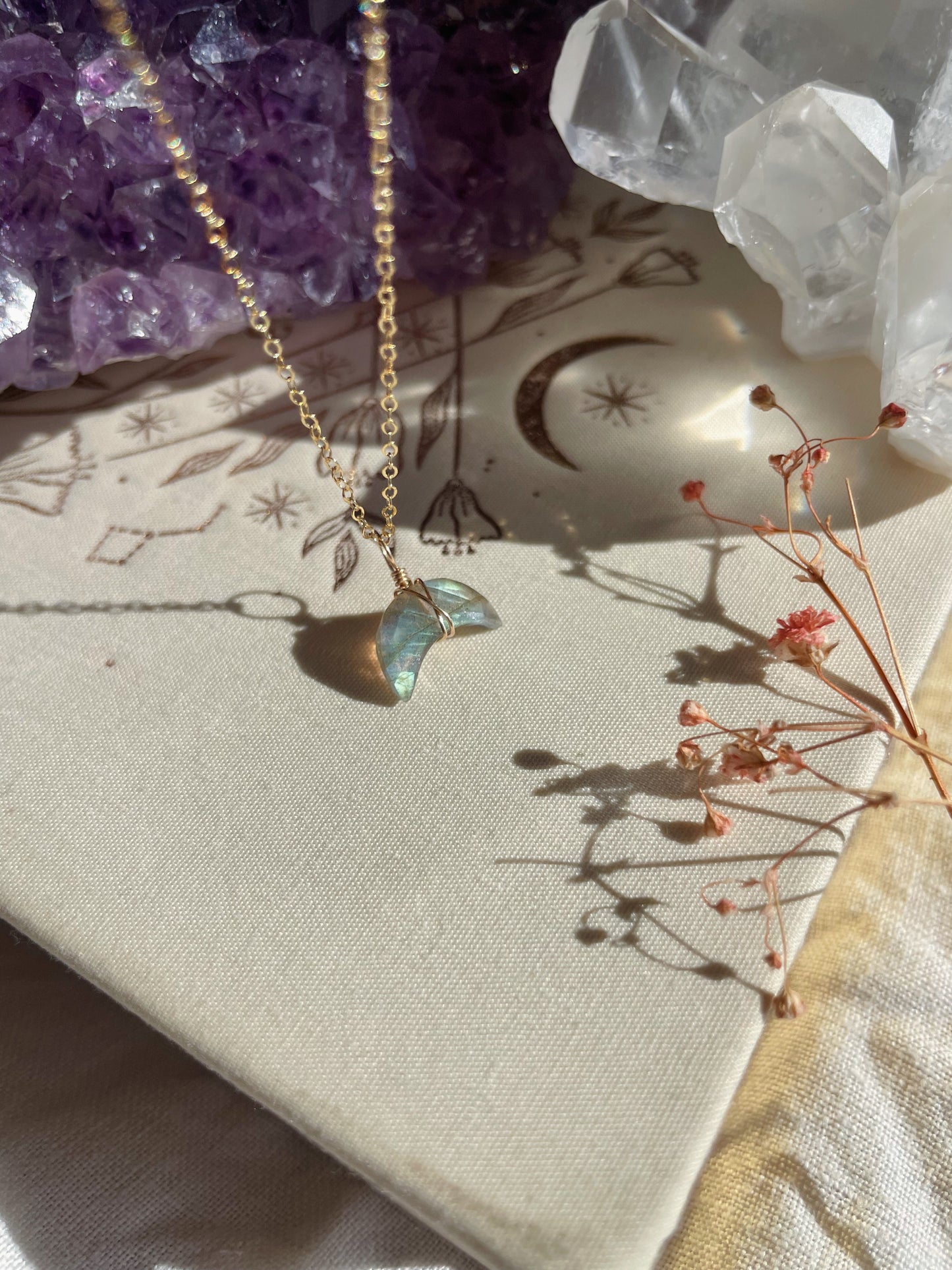 Crescent Moon Necklace - Labradorite