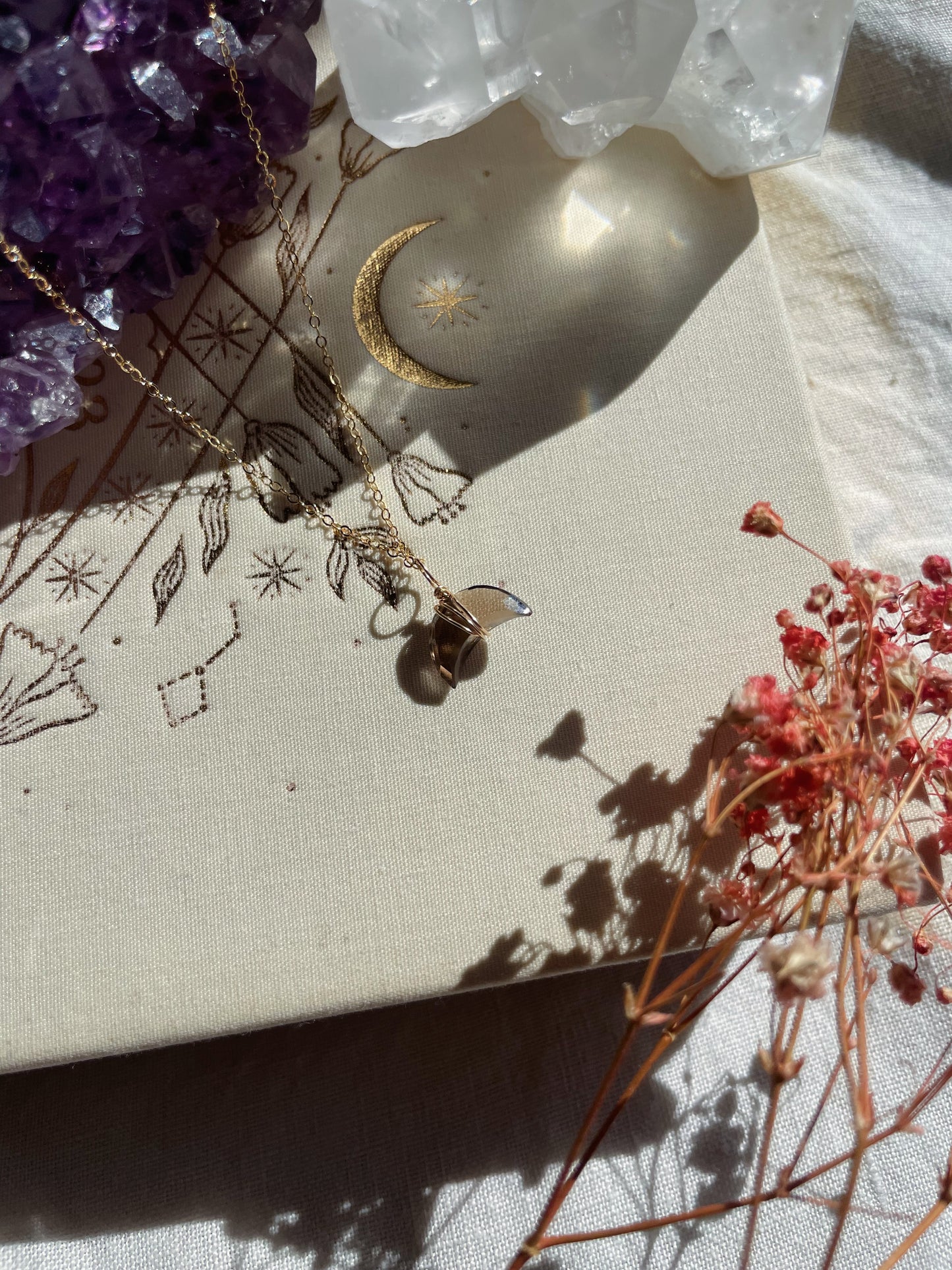 Crescent Moon Necklace | Smoky Quartz