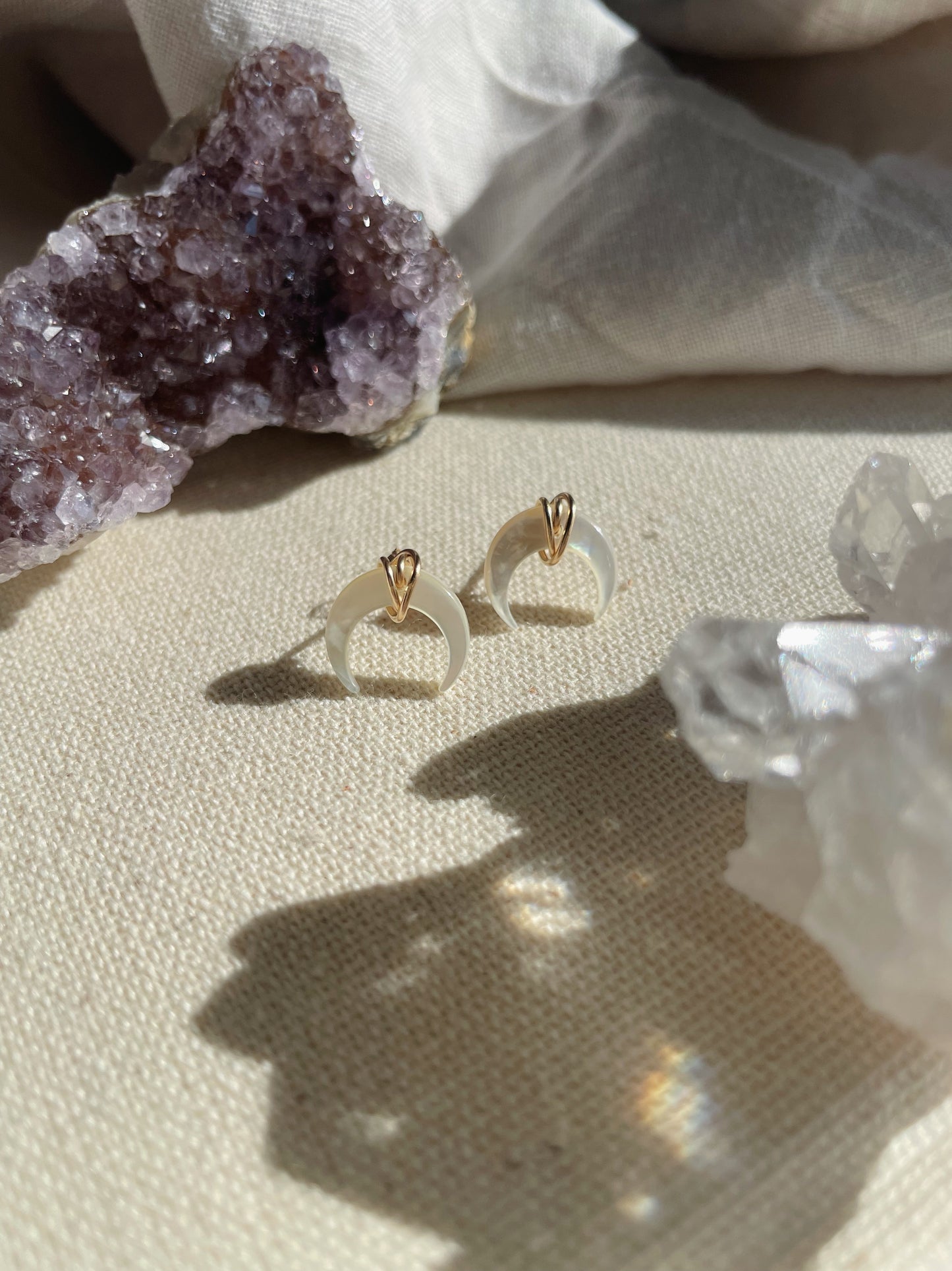 Crescent Moon Studs - White Mother of Pearl