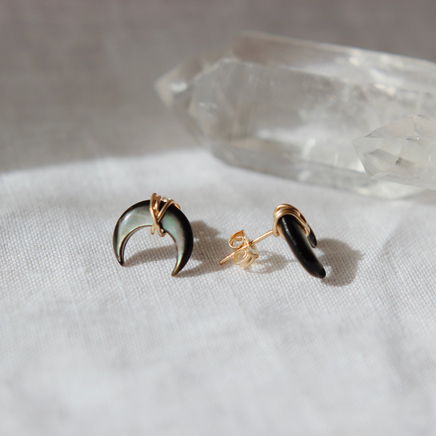 Crescent Moon Studs | Black Mother of Pearl