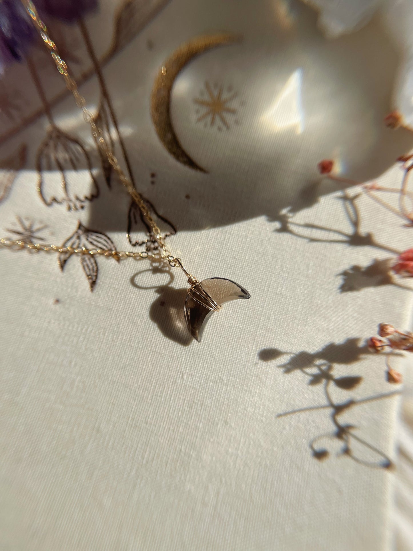 Crescent Moon Necklace | Smoky Quartz
