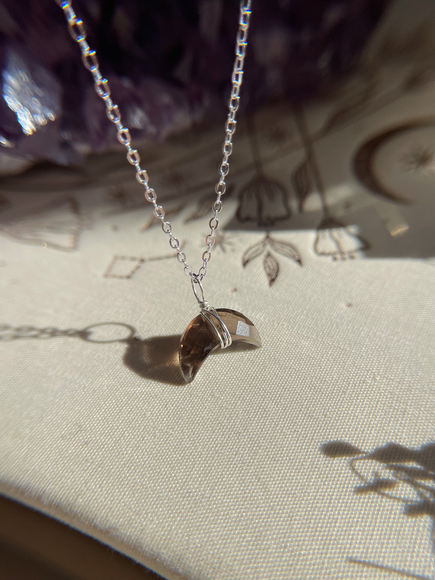Crescent Moon Necklace | Smoky Quartz