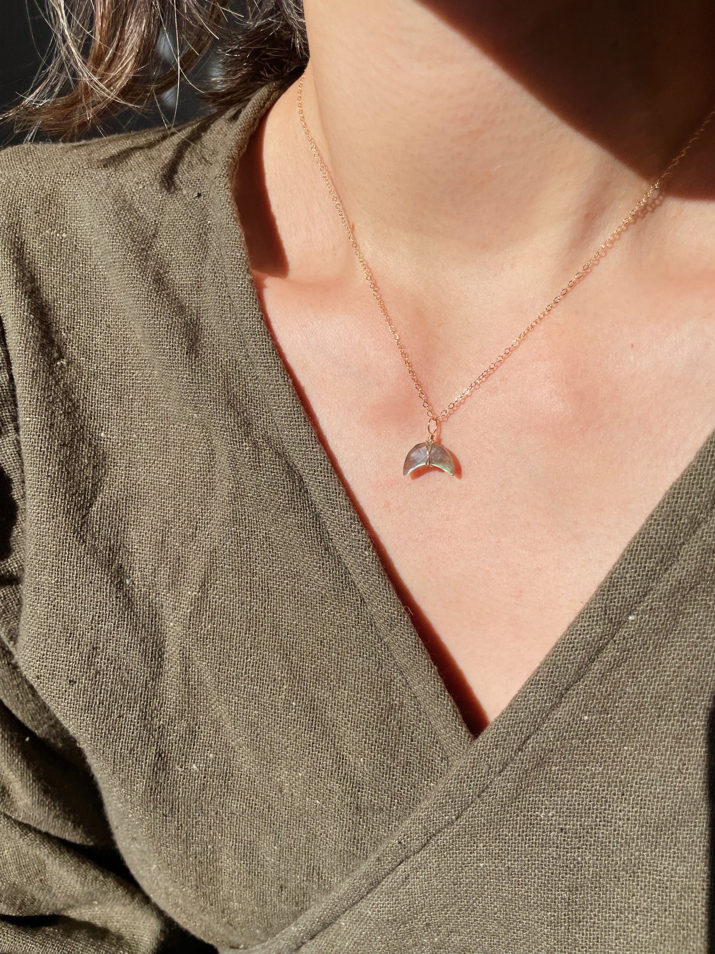 Crescent Moon Necklace - Labradorite