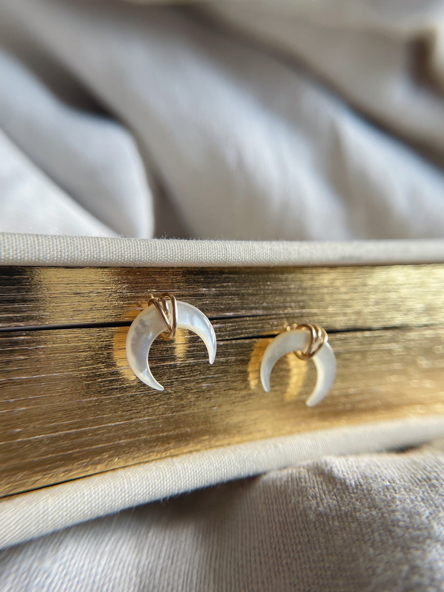 Crescent Moon Studs - White Mother of Pearl
