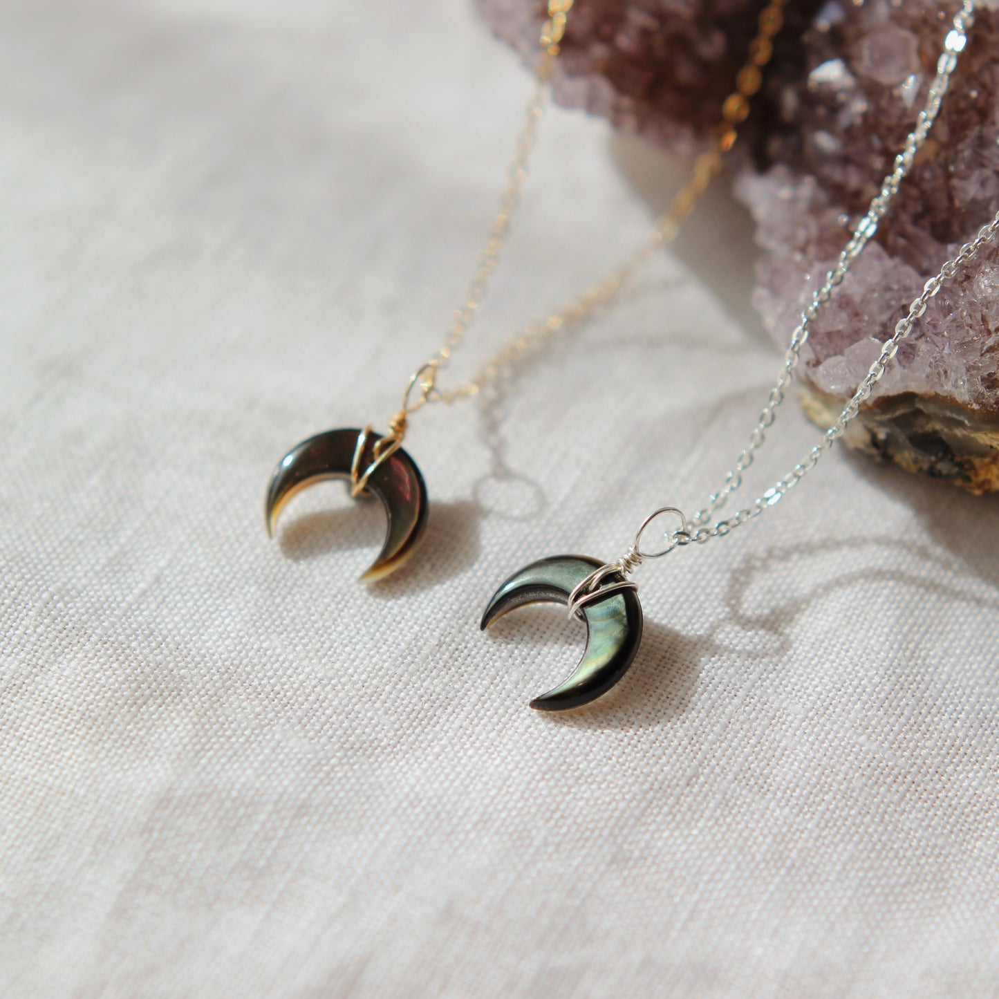 Crescent Moon Necklace | Black Mother of Pearl