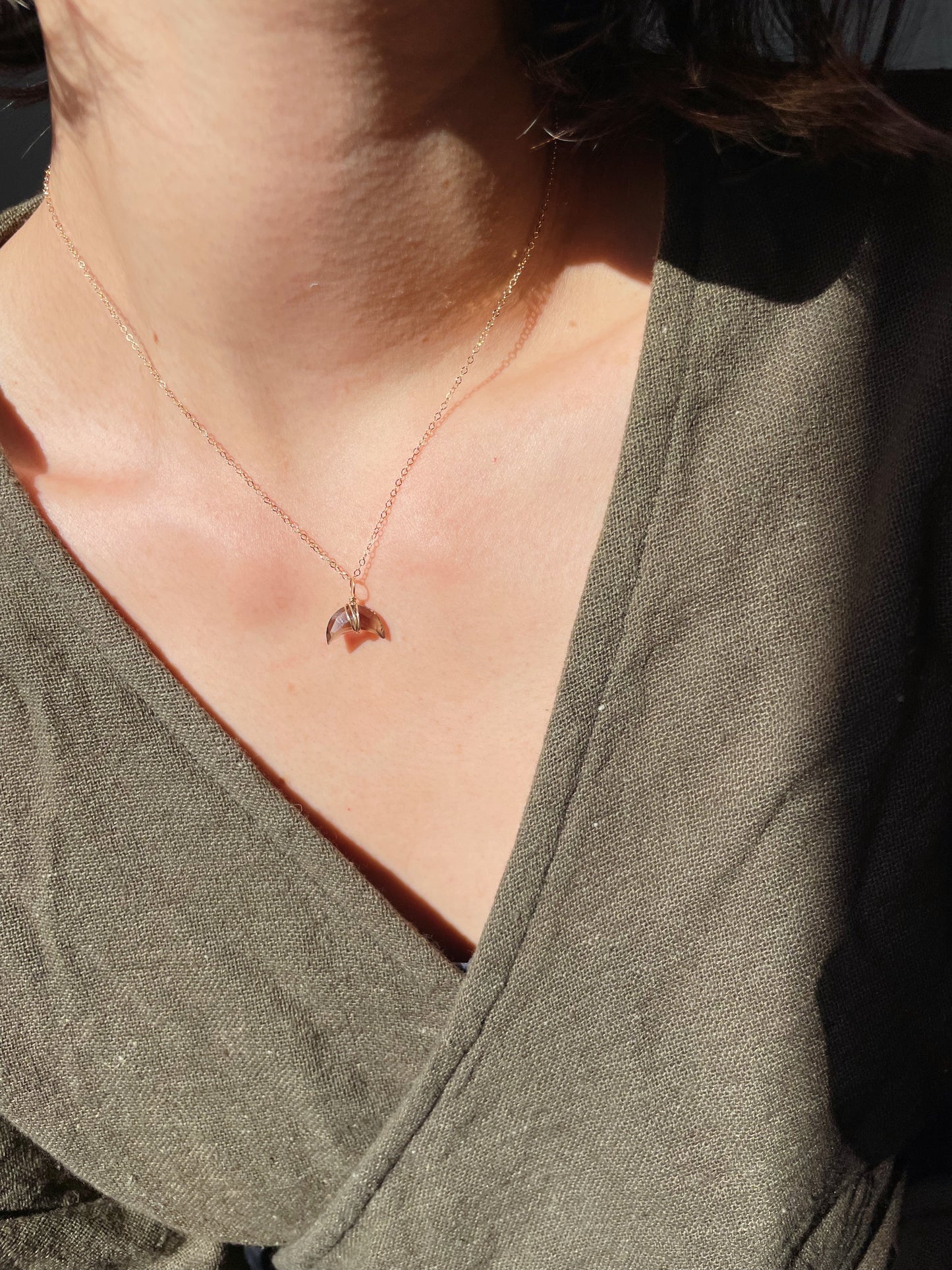 Crescent Moon Necklace | Smoky Quartz