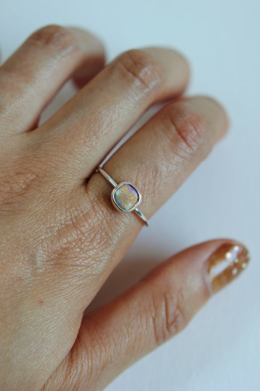 Squre Lightning Ridge Opal Ring | silver | size 8