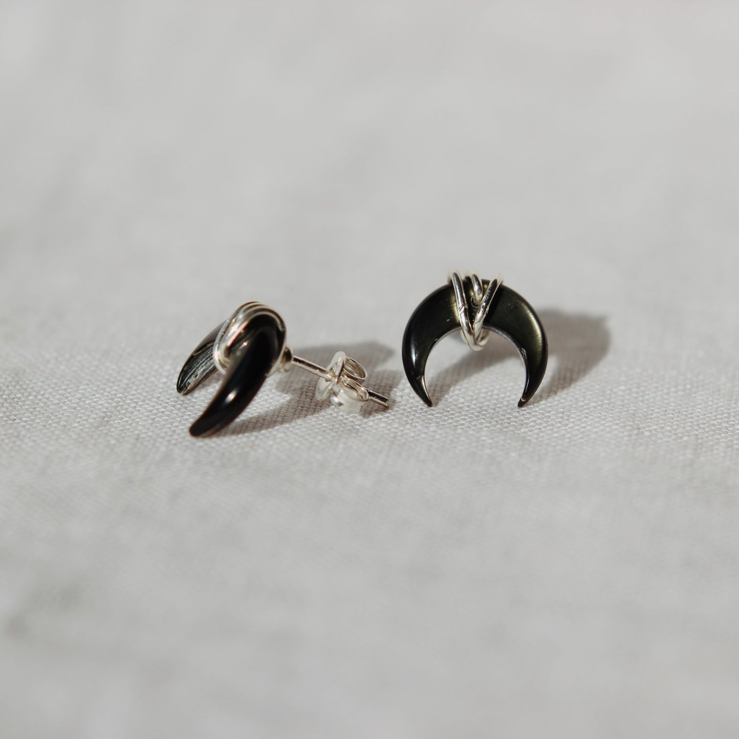 Crescent Moon Studs - Black Mother of Pearl