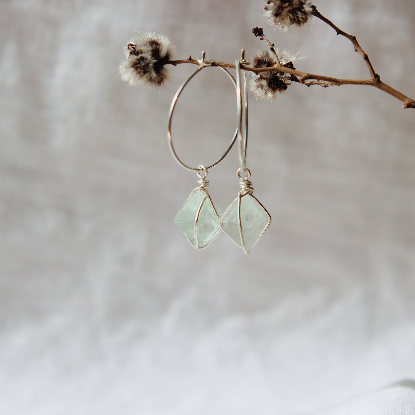 Fluorite Hoops - Sterling Silver | ONE OF A KIND & READY TO SHIP