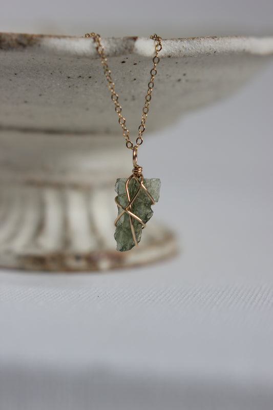 Moldavite Necklace Charm | gold-filled