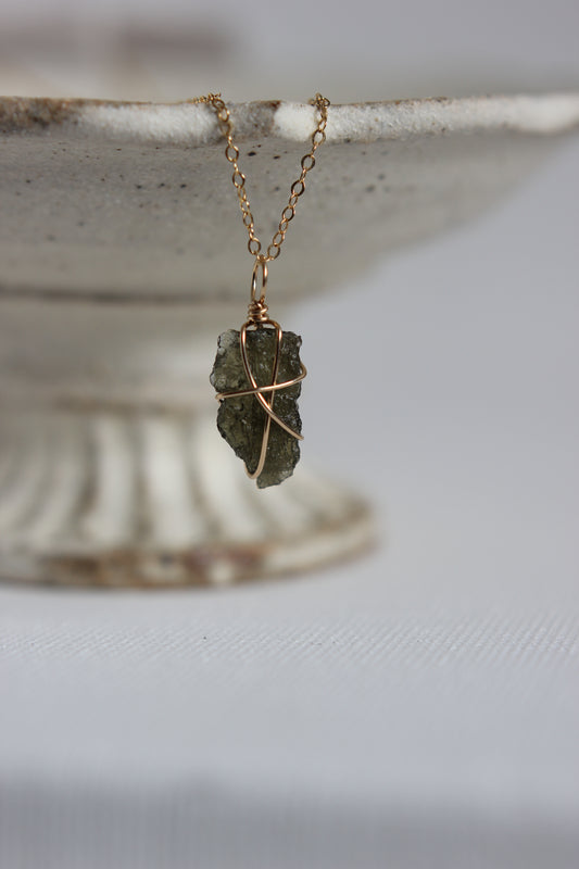 Moldavite Necklace Charm | gold-filled