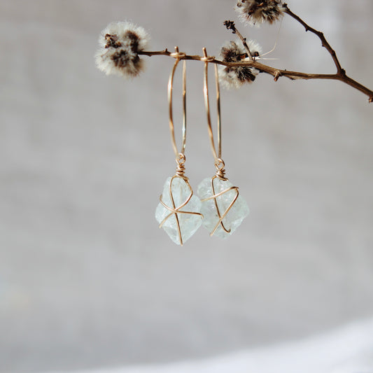 Aquamarine Hoops - Gold Filled