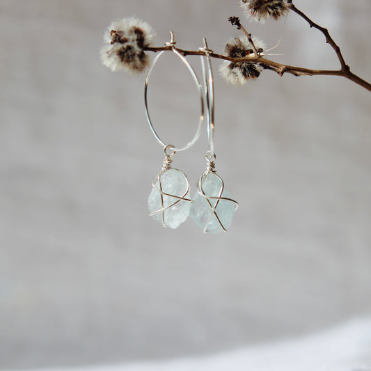 Aquamarine Hoops - Sterling Silver