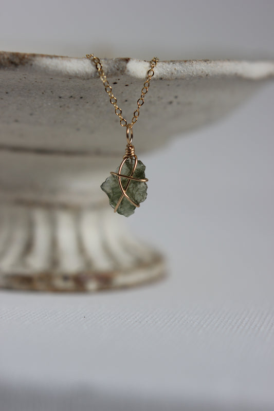 Moldavite Necklace Charm | gold-filled