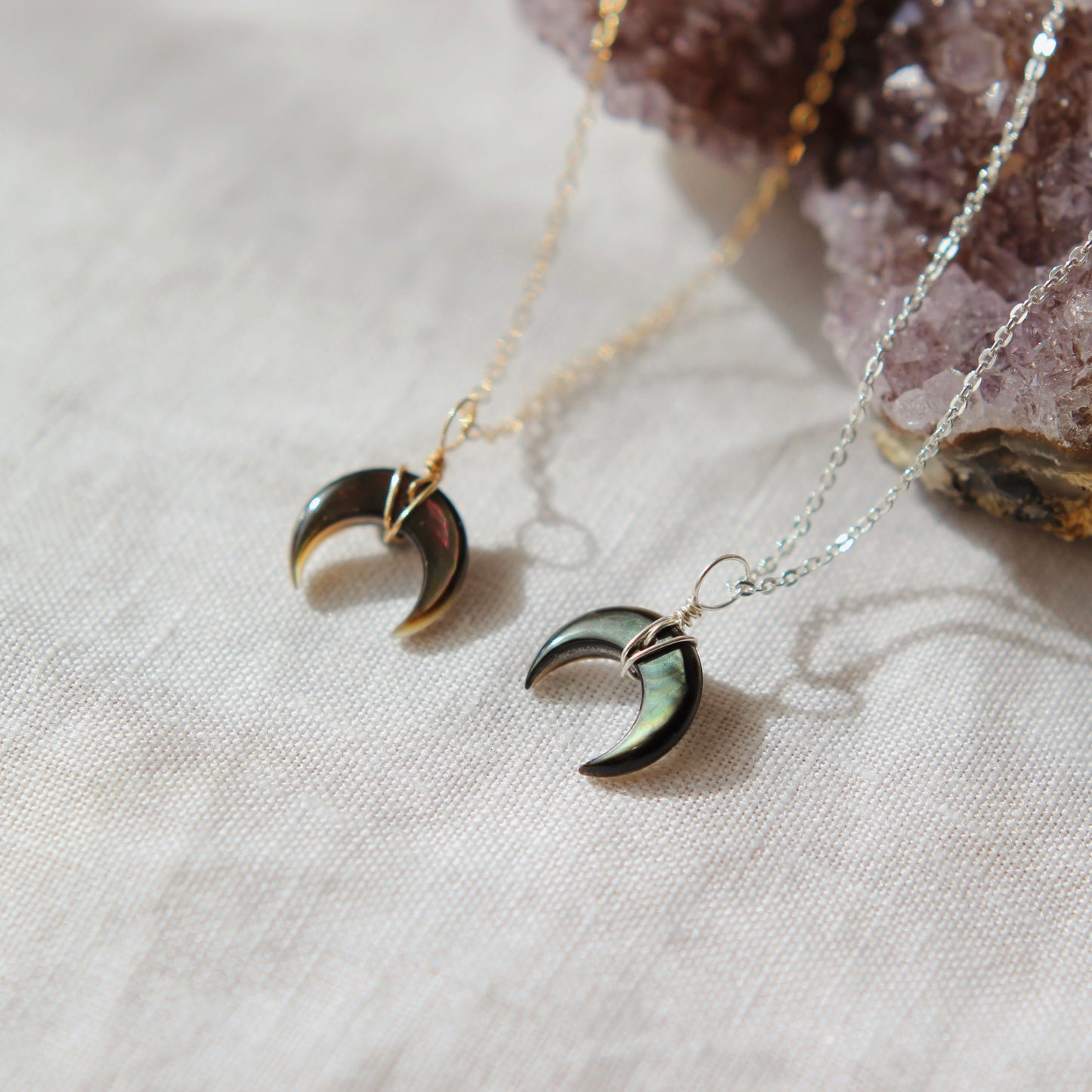 Crescent Moon Necklace - Black Mother of Pearl