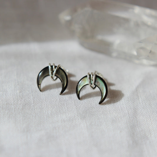 Crescent Moon Studs - Black Mother of Pearl