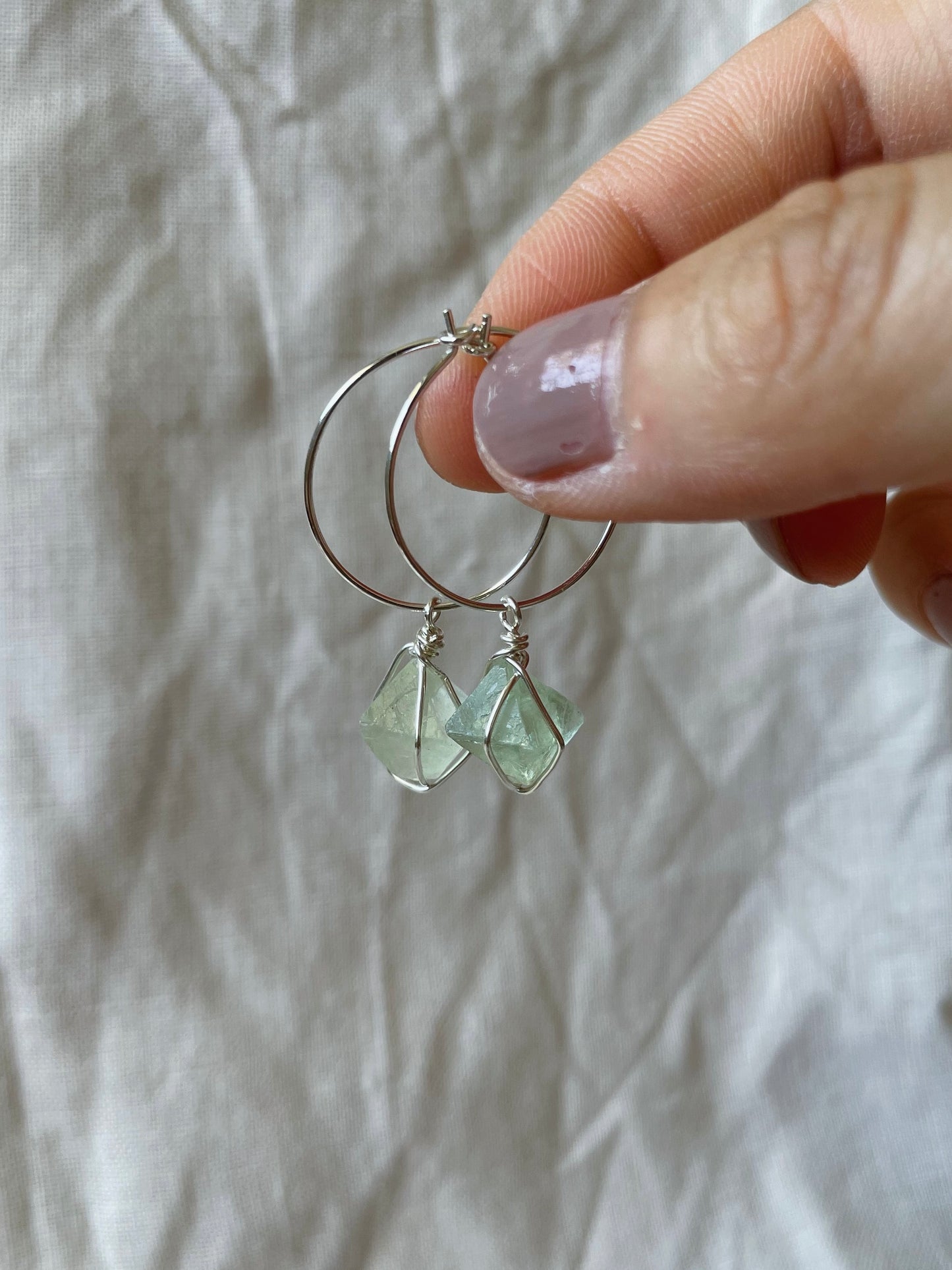 Fluorite Hoops - Sterling Silver | ONE OF A KIND & READY TO SHIP